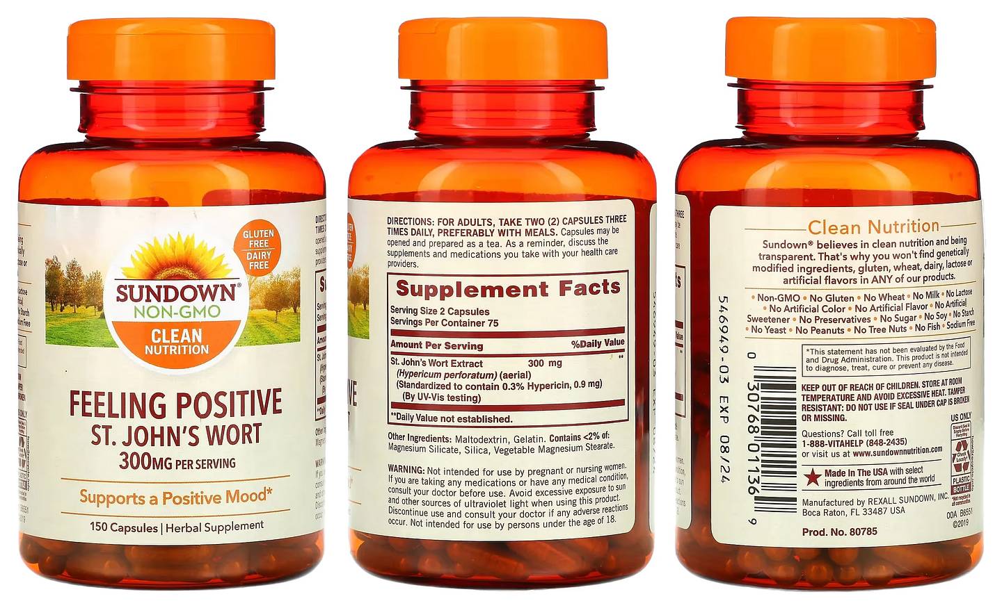 Sundown Naturals, Feeling Positive, St. John's Wort, 300 mg packaging