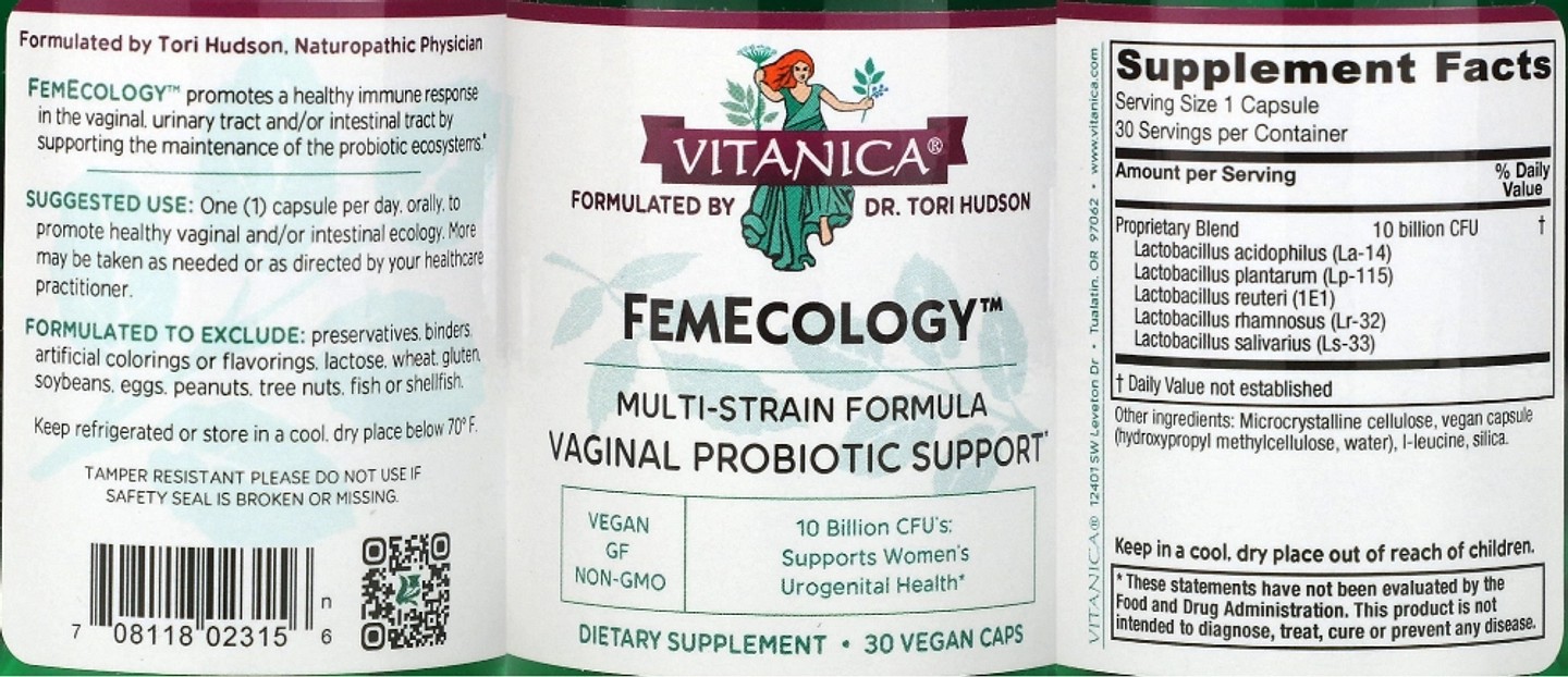 Vitanica, FemEcology, Vaginal Probiotic Support, 10 Billion CFU label