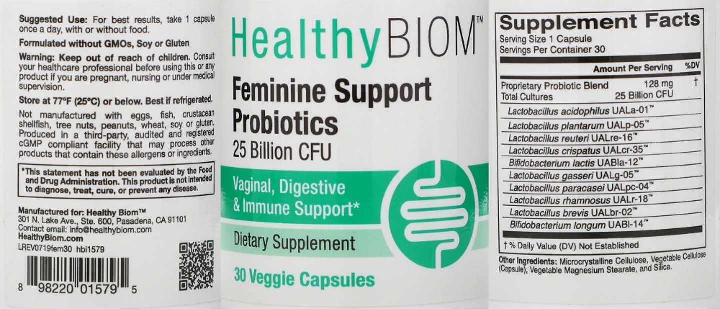 HealthyBiom, Feminine Support Probiotics label