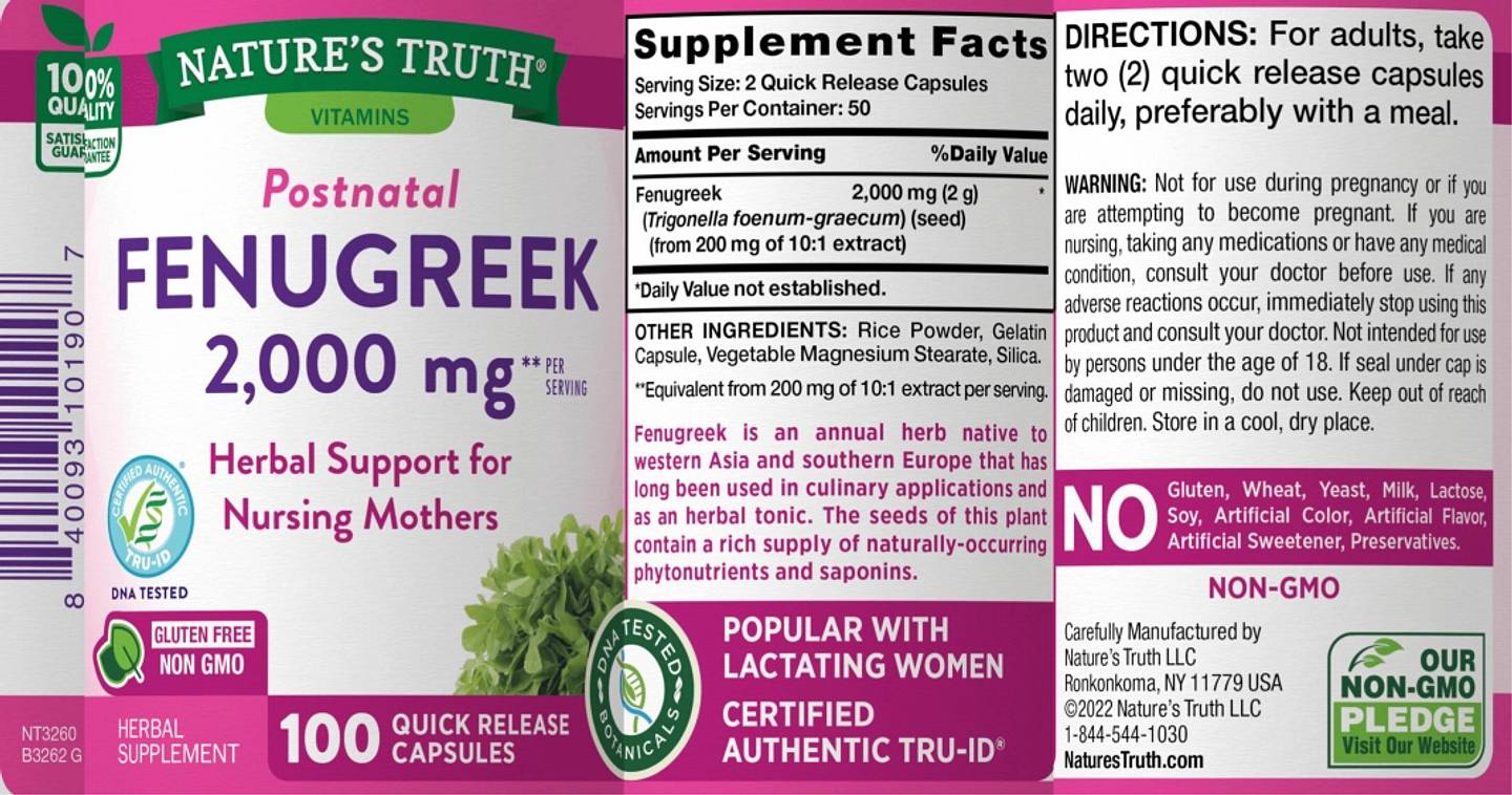 Nature's Truth, Fenugreek label