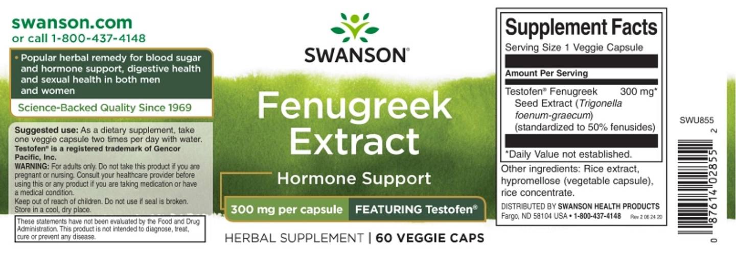 Swanson, Fenugreek Extract label