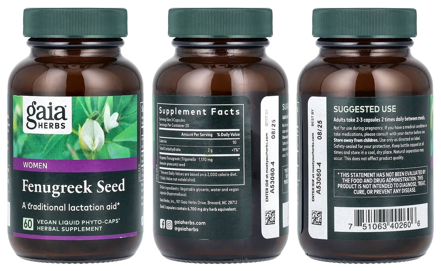 Gaia Herbs, Fenugreek Seed for Women packaging