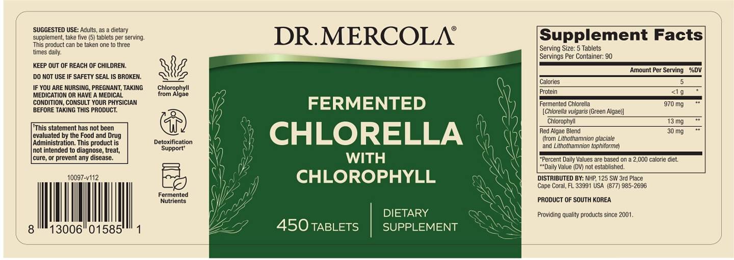 Dr. Mercola, Fermented Chlorella with Chlorophyll label