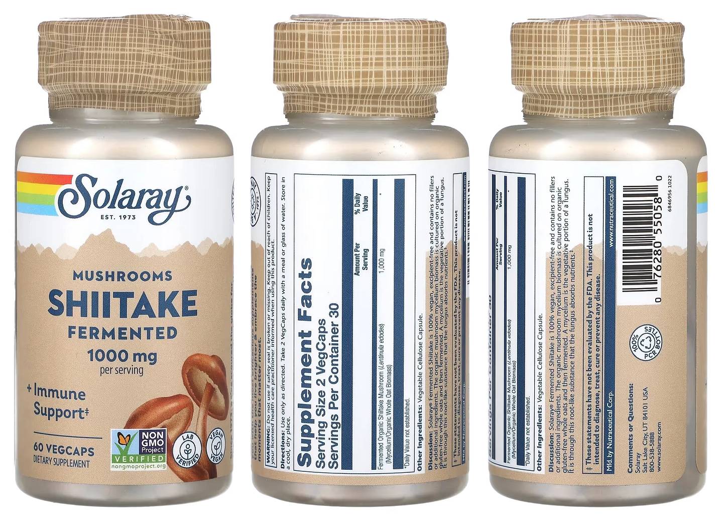 Solaray, Fermented Shiitake Mushrooms packaging