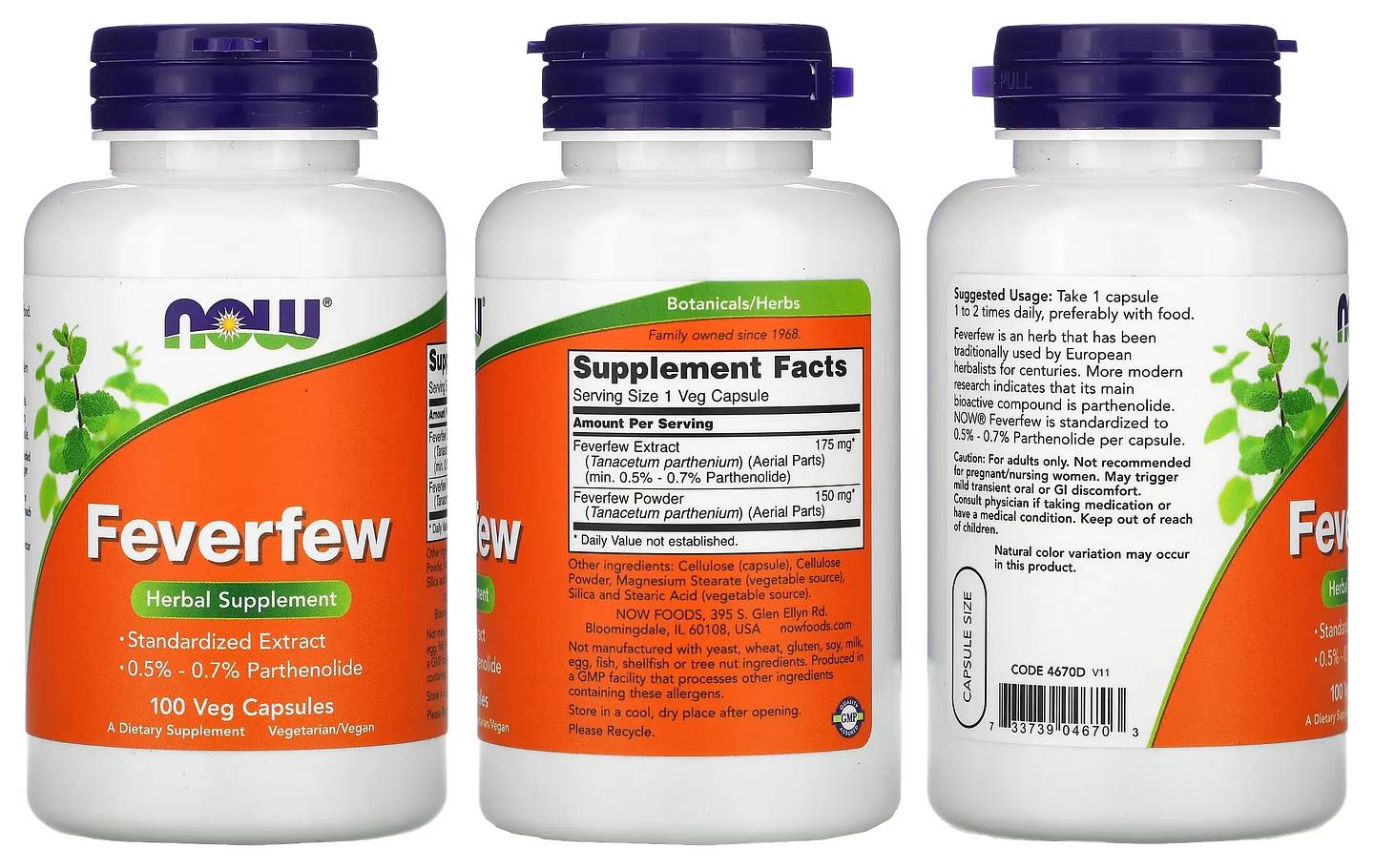 NOW Foods, Feverfew packaging