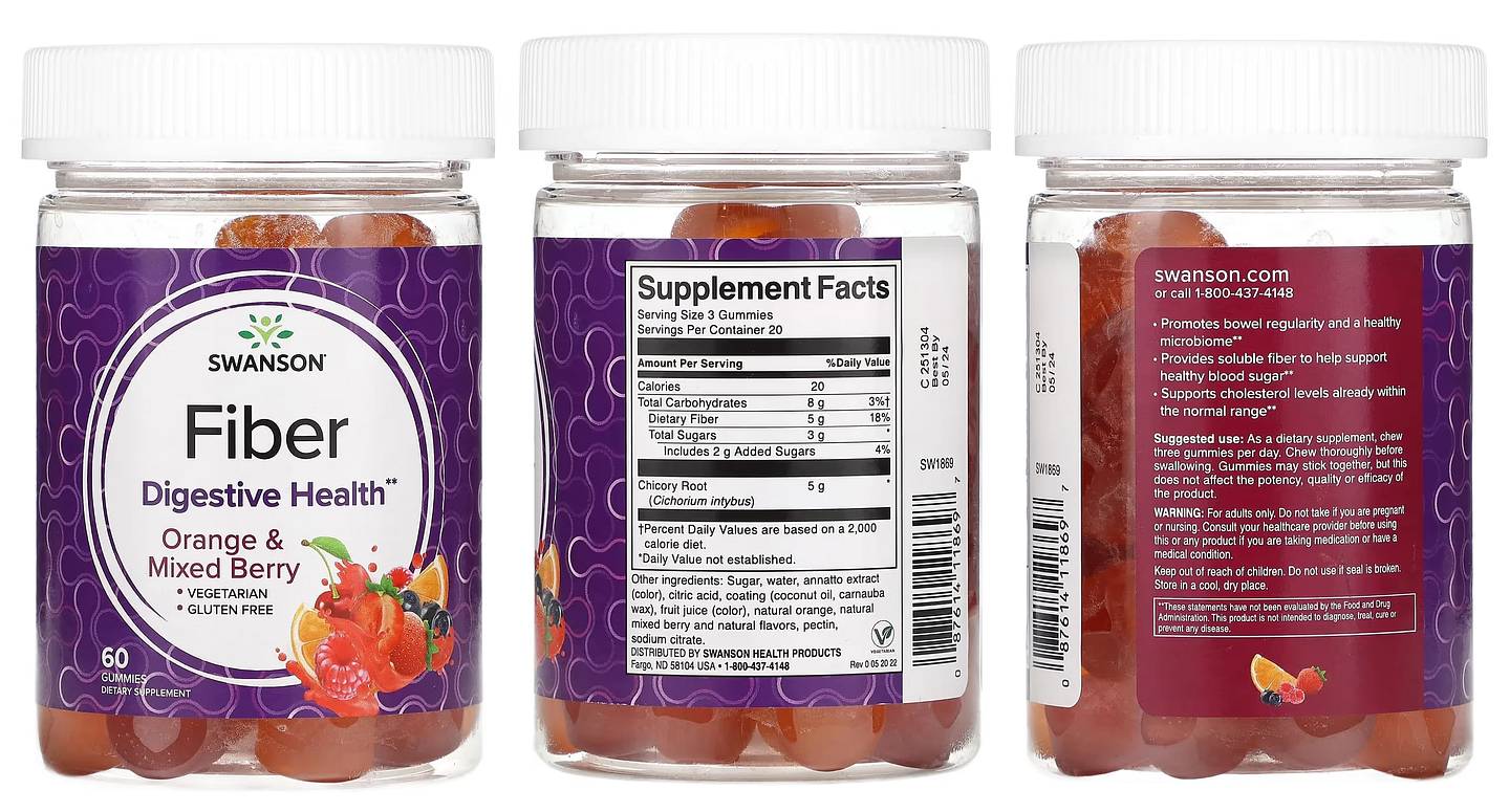 Swanson, Fiber, Orange & Mixed Berry packaging