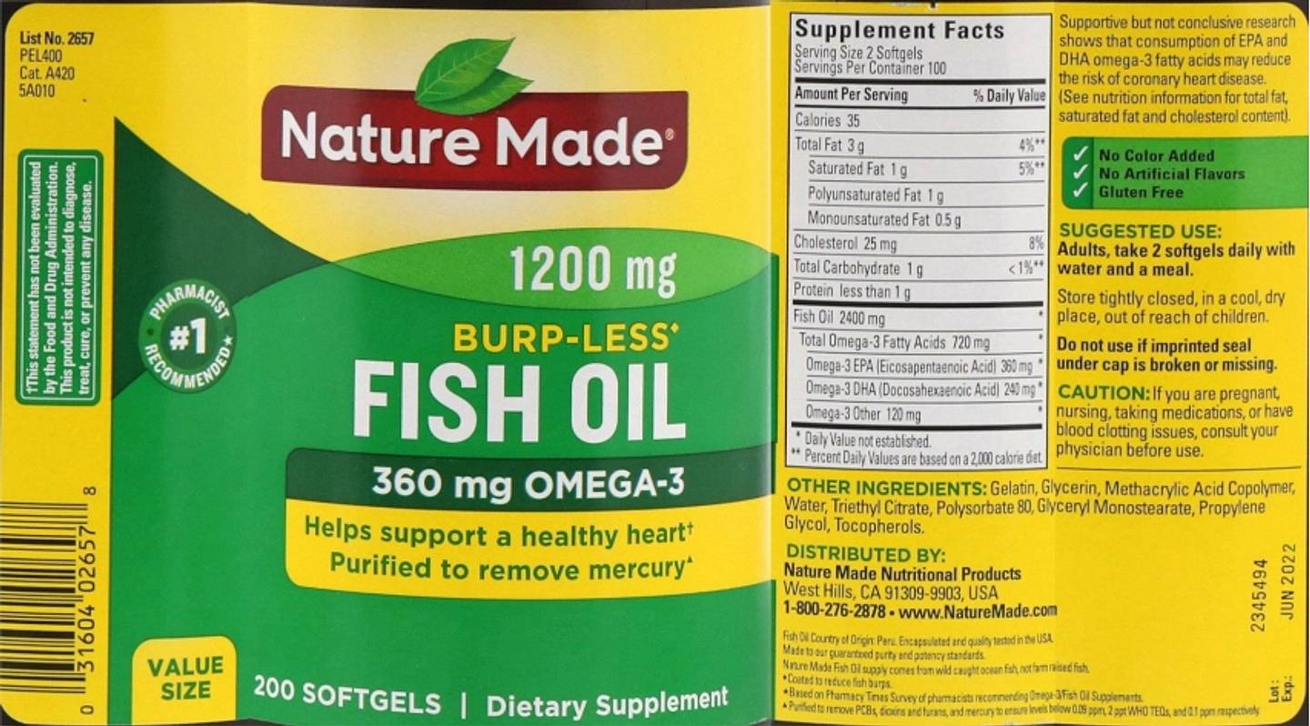 Nature Made, Fish Oil label