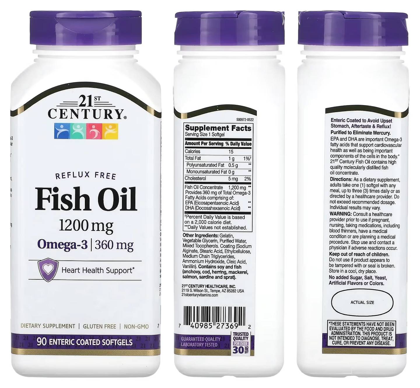 21st Century, Fish Oil, Omega-3, 1,200 mg packaging