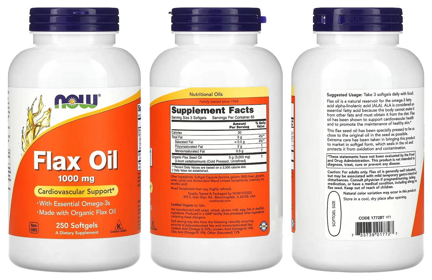 NOW Foods, Flax Oil with Essential Omega-3's packaging