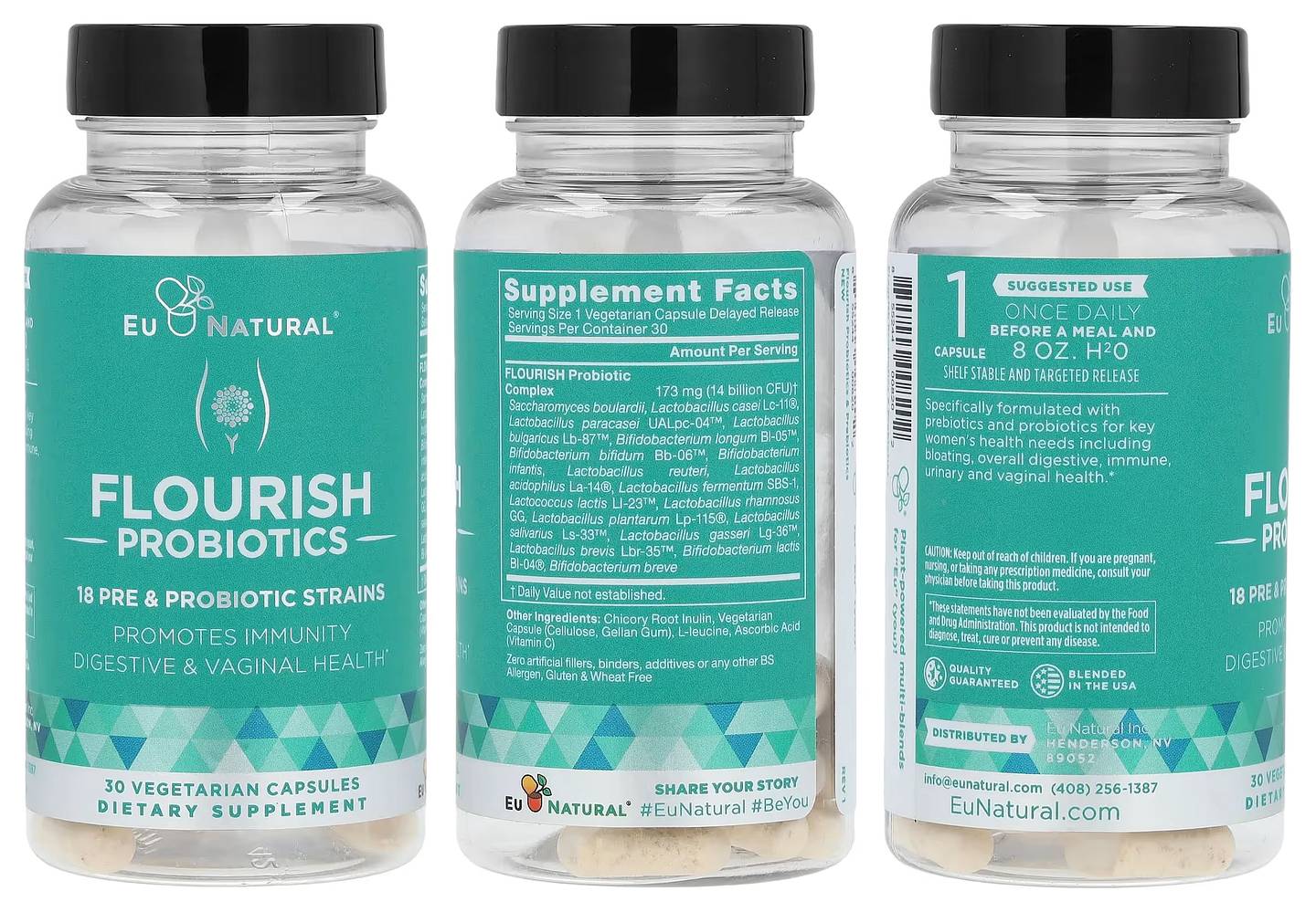 Eu Natural, Flourish Probiotics packaging