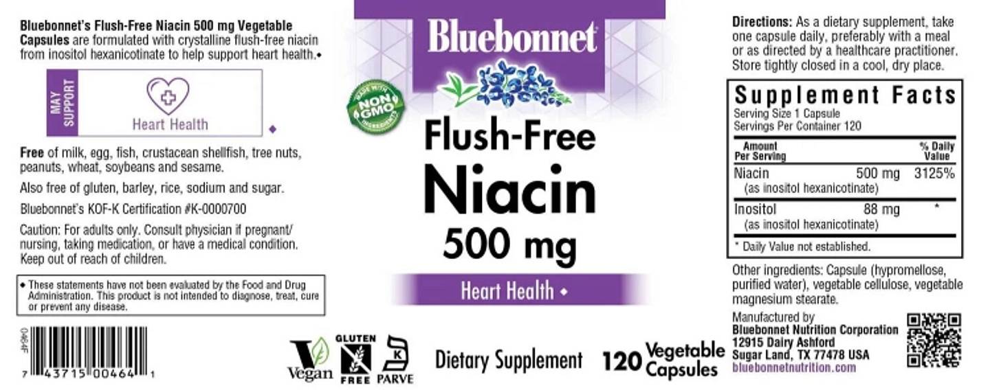 Bluebonnet Nutrition, Flush-Free Niacin label