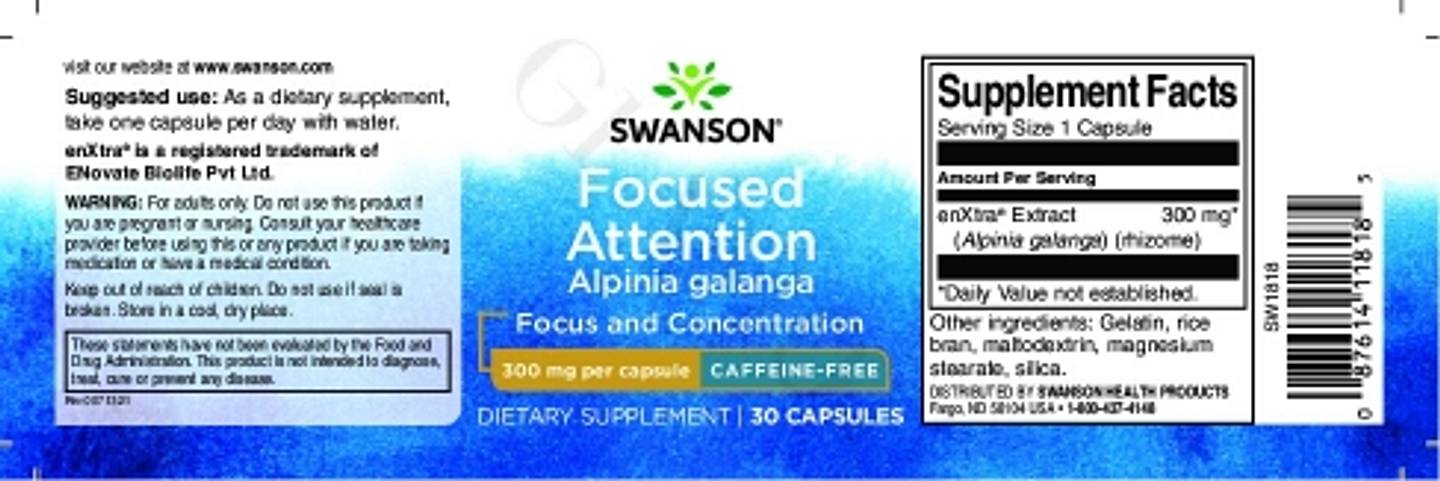 Swanson, Focused Attention Alpinia Galanga label