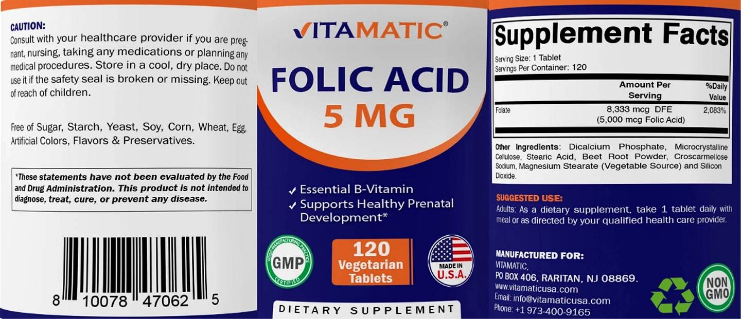 Vitamatic, Folic Acid label