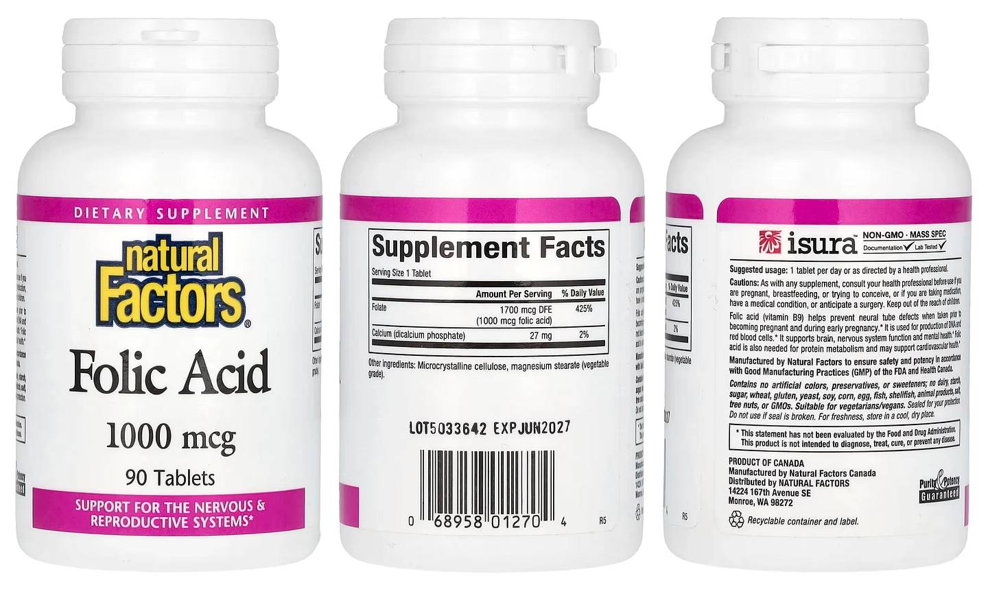 Natural Factors, Folic Acid packaging