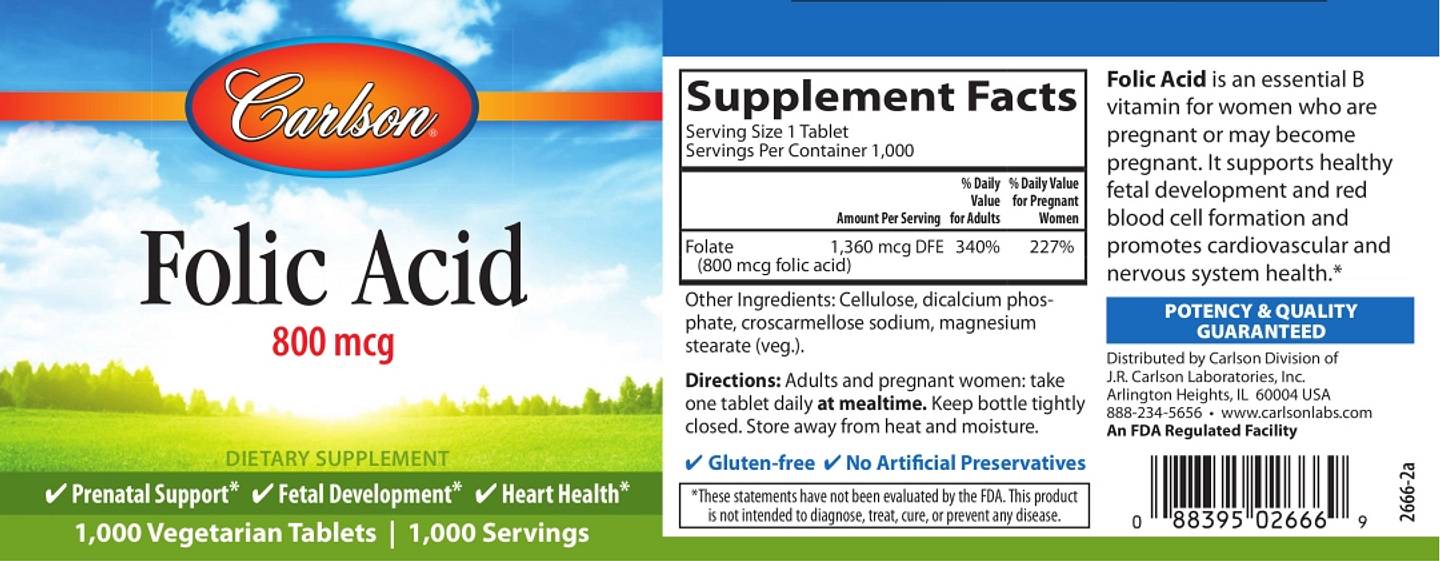 Carlson, Folic Acid label