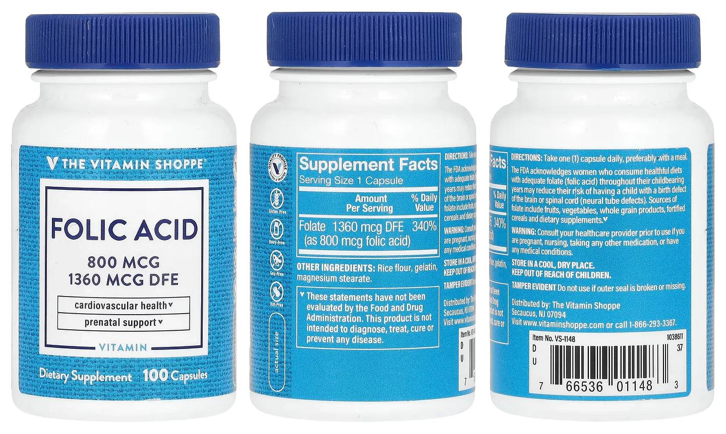 The Vitamin Shoppe, Folic Acid packaging