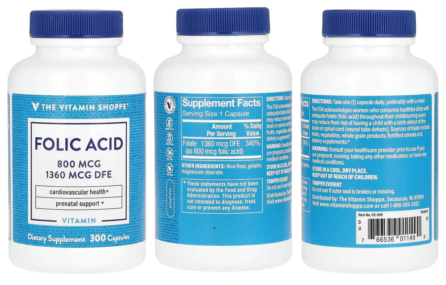 The Vitamin Shoppe, Folic Acid packaging