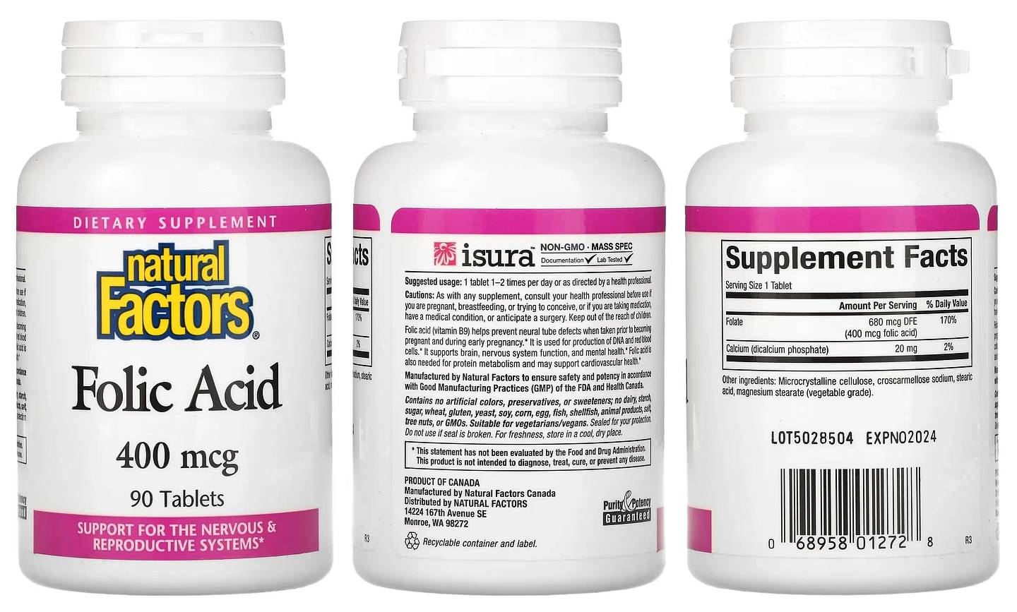 Natural Factors, Folic Acid packaging