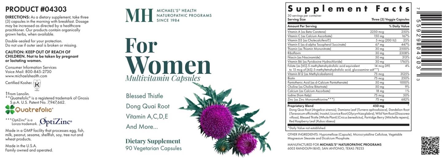 Michael's Naturopathic, For Women Multivitamin label