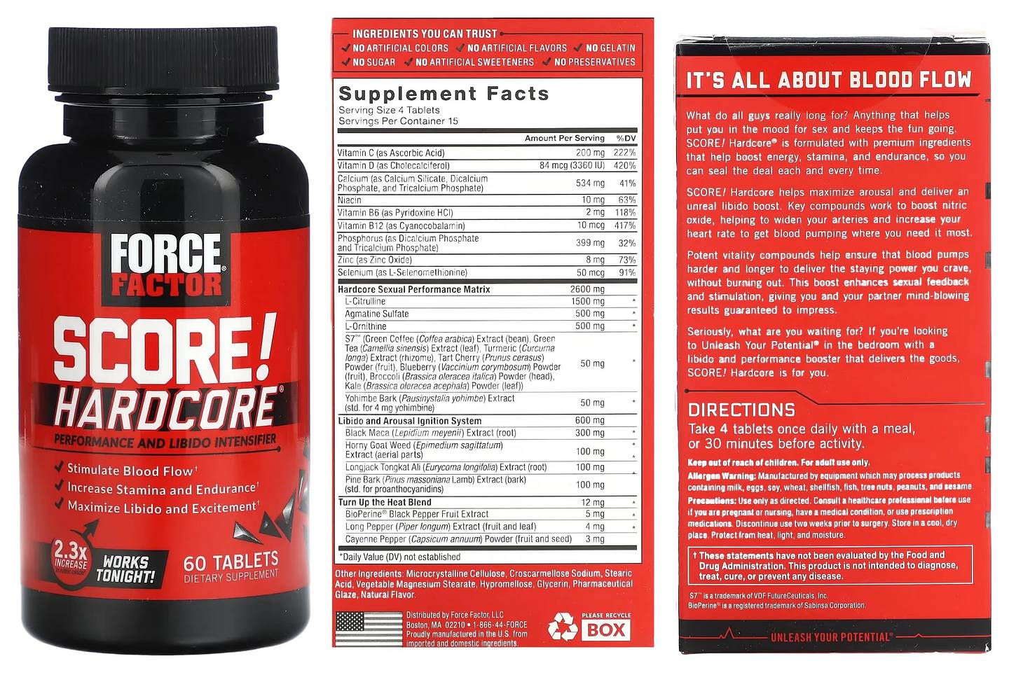 Force Factor, Force Factor SCORE! Hardcore, Performance and Libido Intensifier packaging