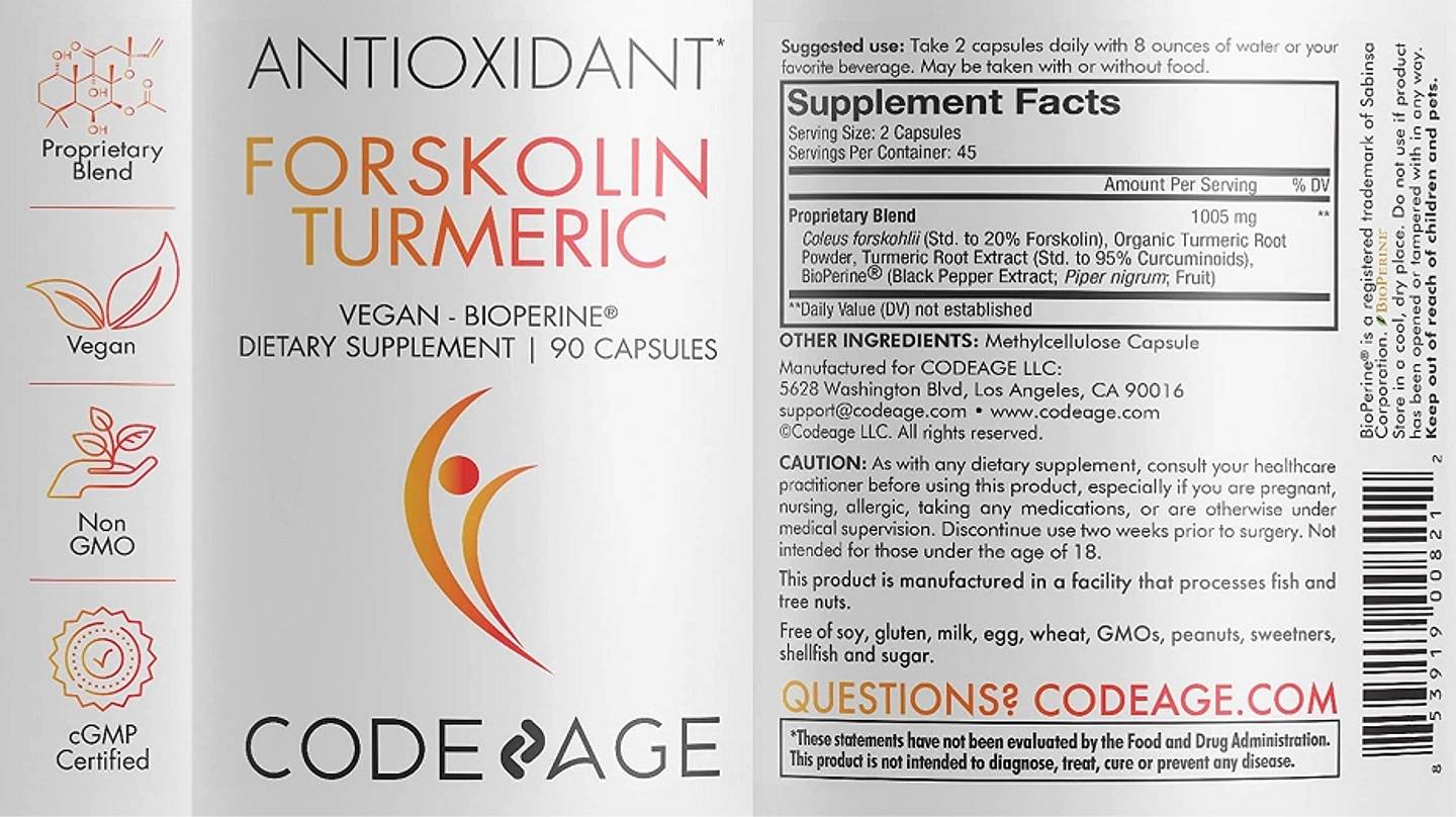 Codeage, Forskolin Turmeric+ label