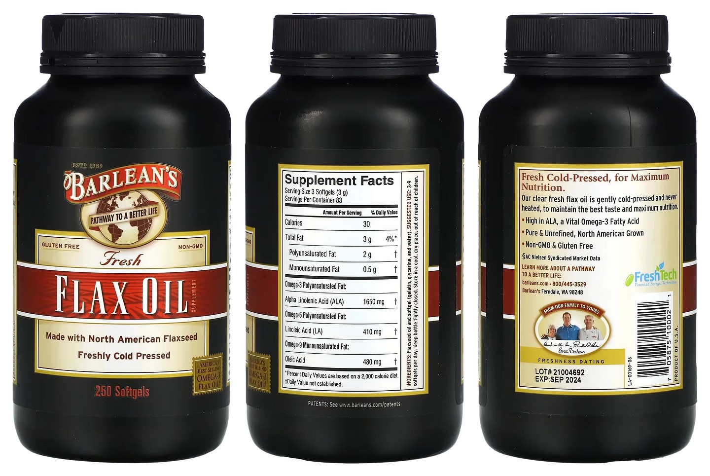 Barlean's, Fresh Flax Oil packaging