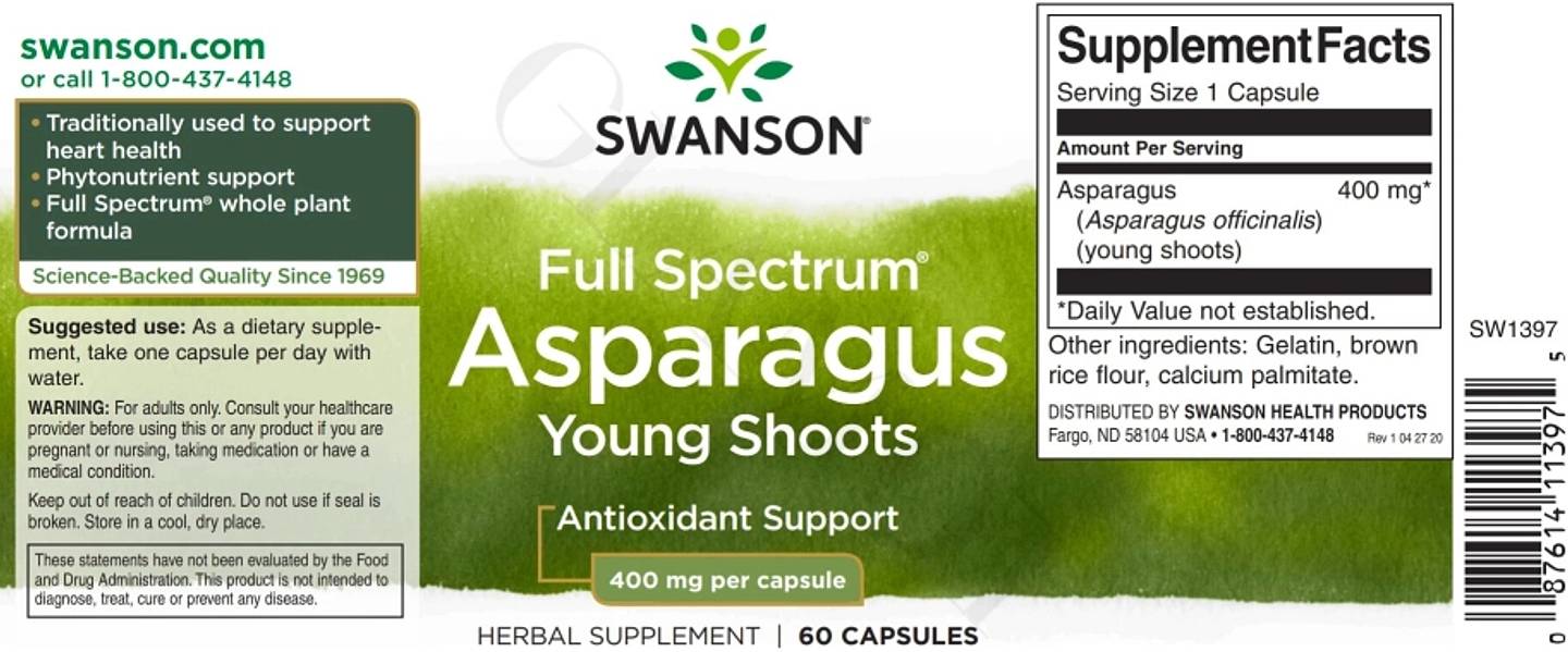 Swanson, Full Spectrum Asparagus Young Shoots label