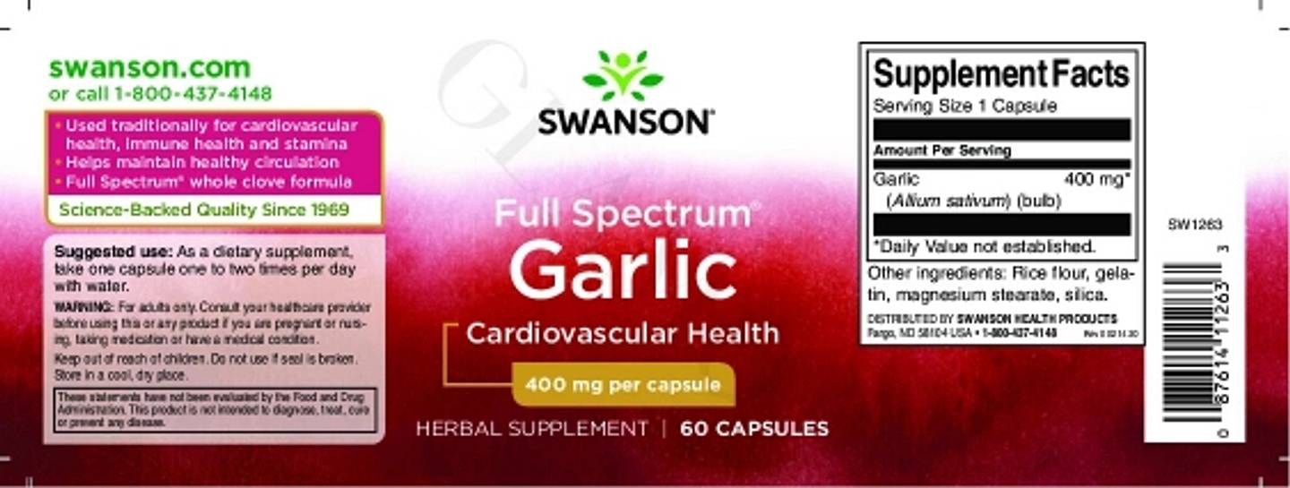 Swanson, Full Spectrum Garlic label