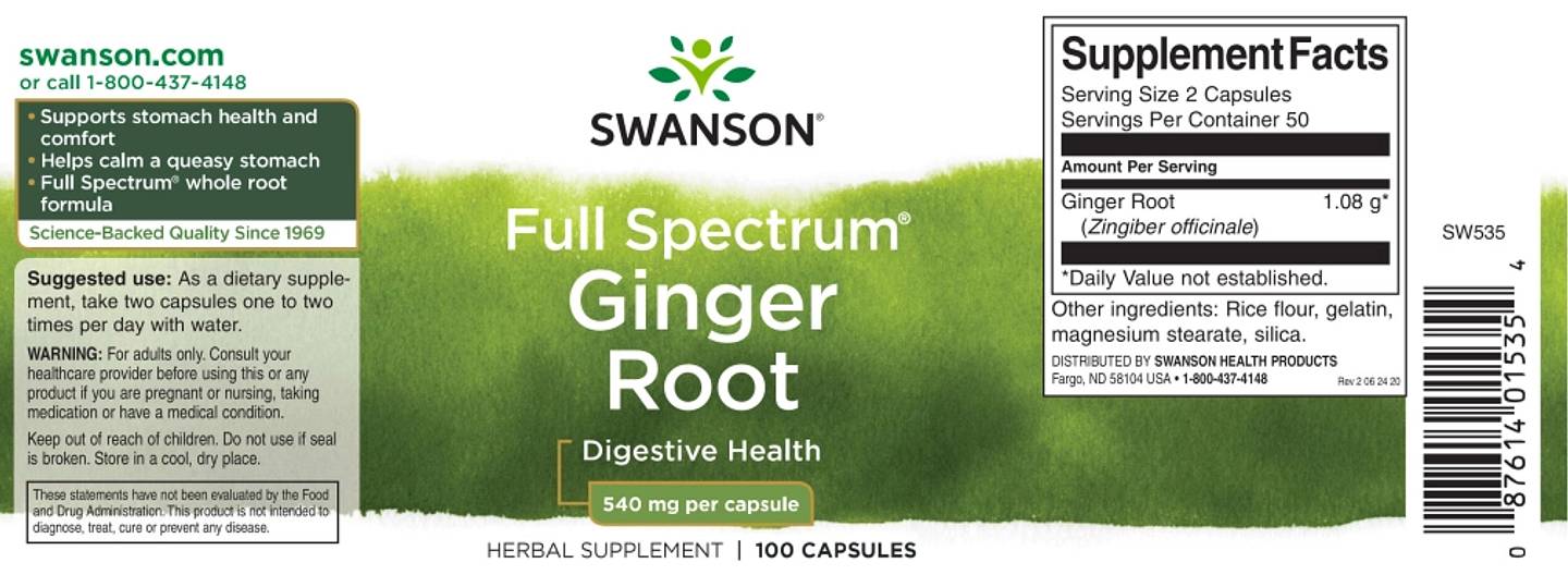 Swanson, Full Spectrum Ginger Root label