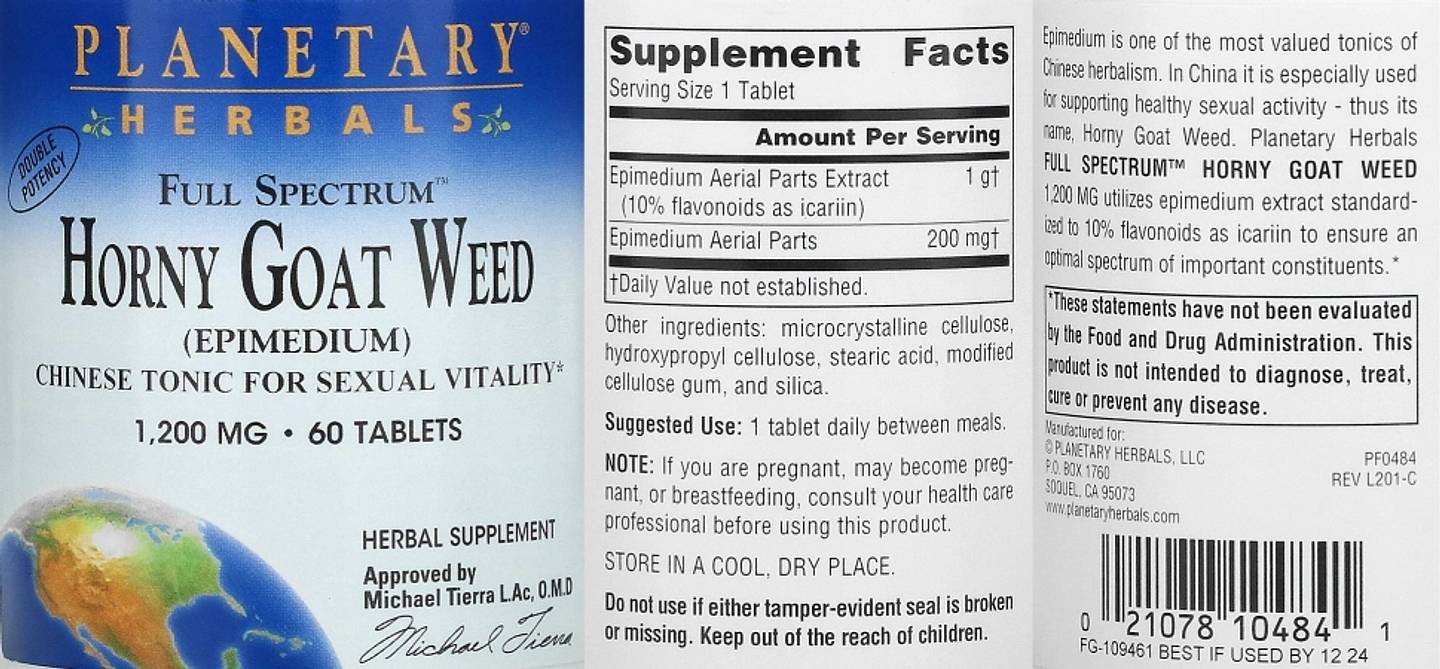 Planetary Herbals, Full Spectrum Horny Goat Weed label