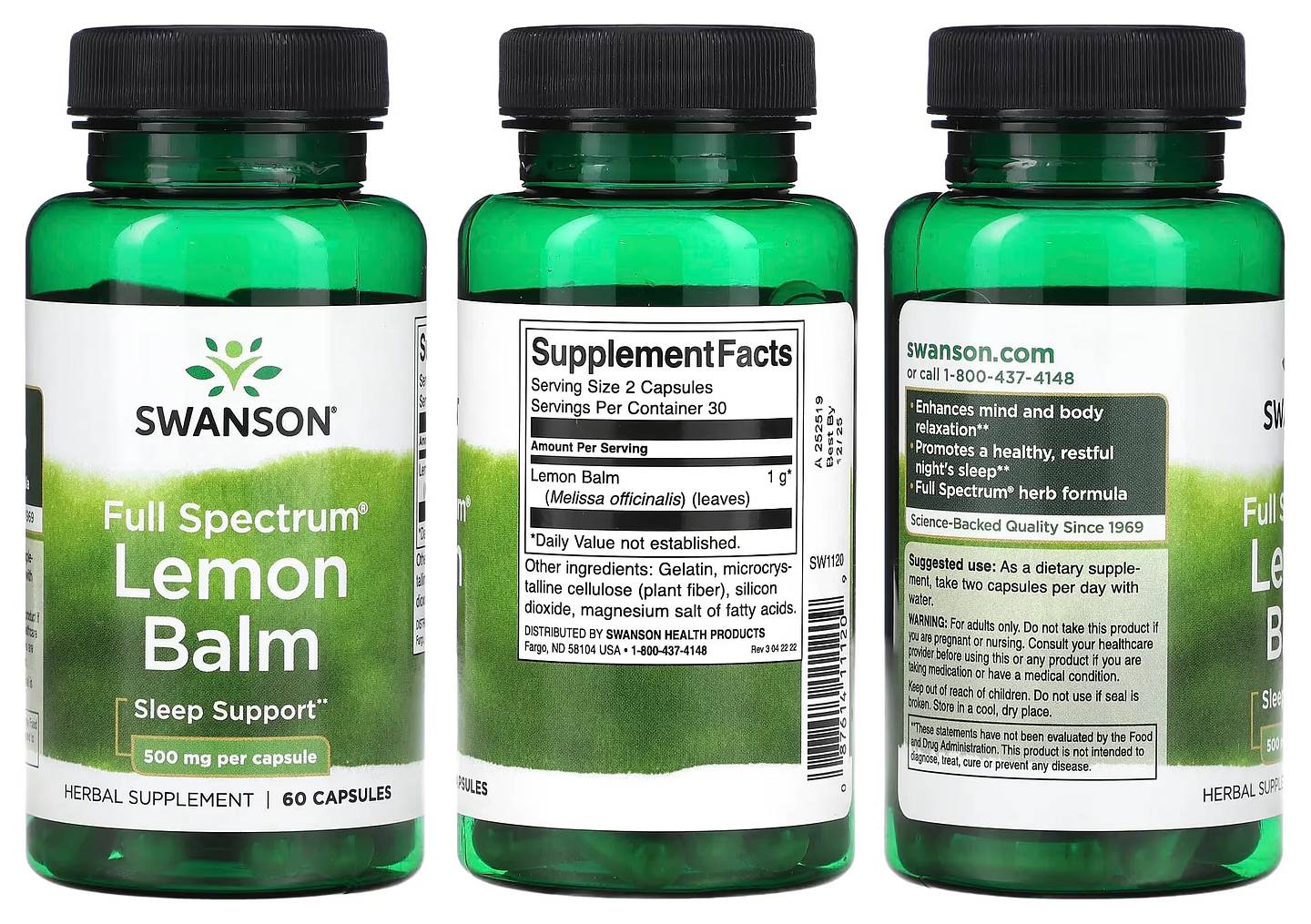 Swanson, Full Spectrum Lemon Balm packaging