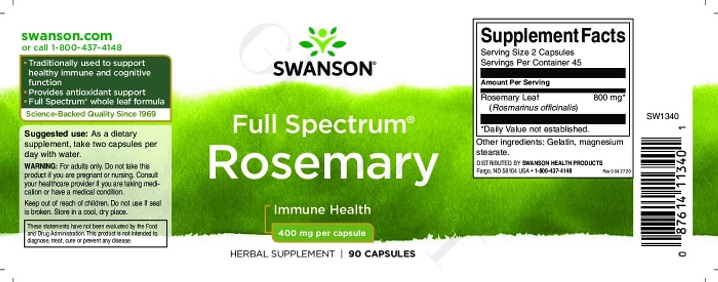 Swanson, Full Spectrum Rosemary label