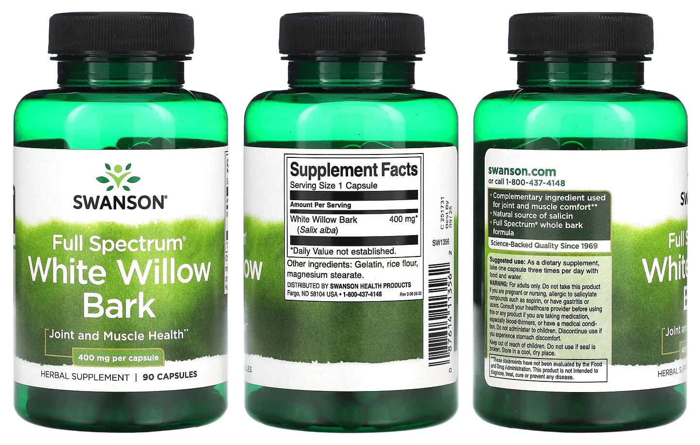 Swanson, Full Spectrum White Willow Bark packaging