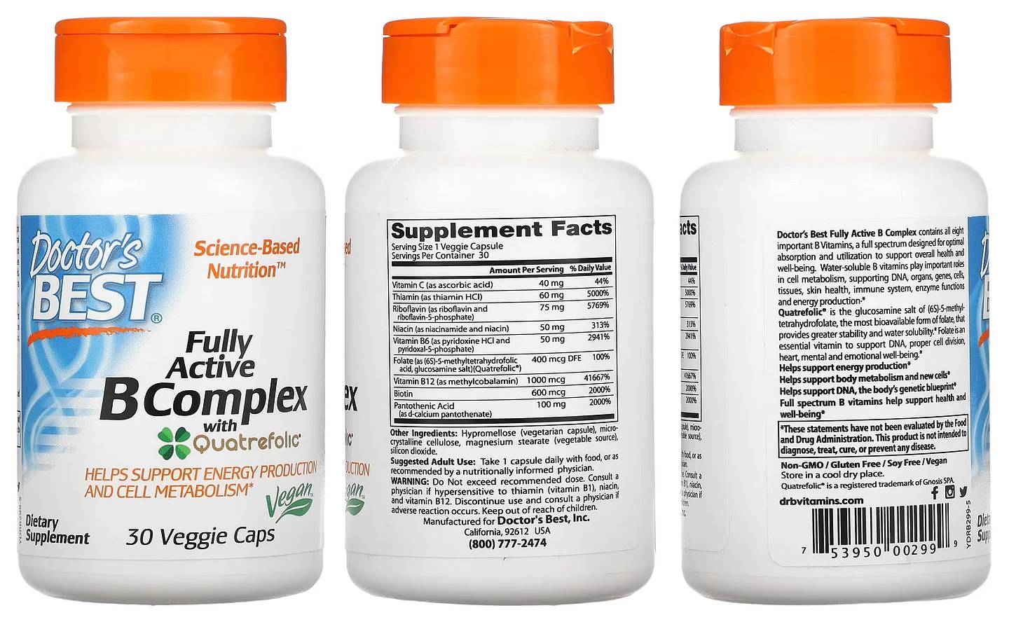 Doctor's Best, Fully Active B Complex with Quatrefolic packaging