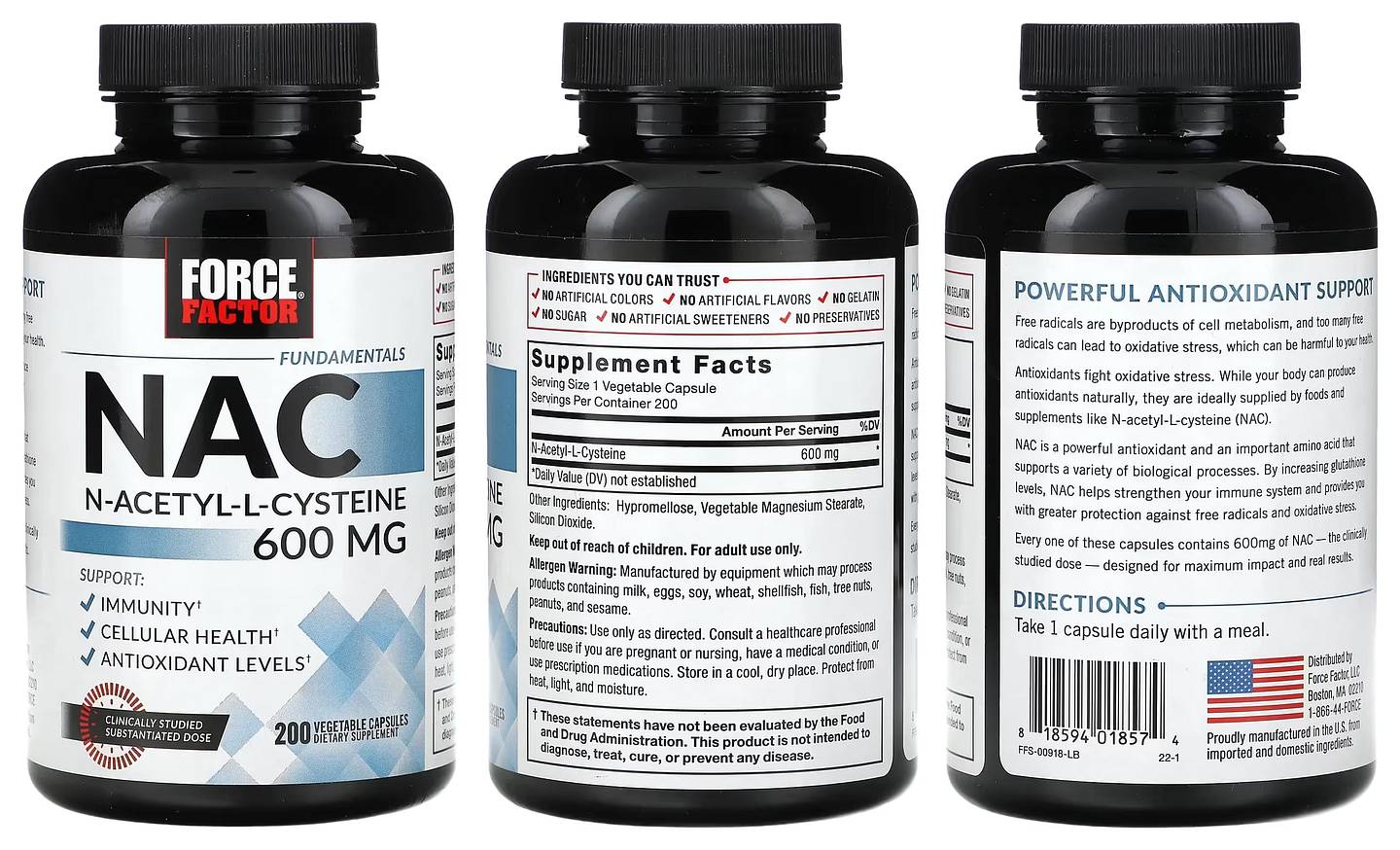 Force Factor, Fundamentals, NAC, N-Acetyl-L-Cysteine, 600 mg packaging