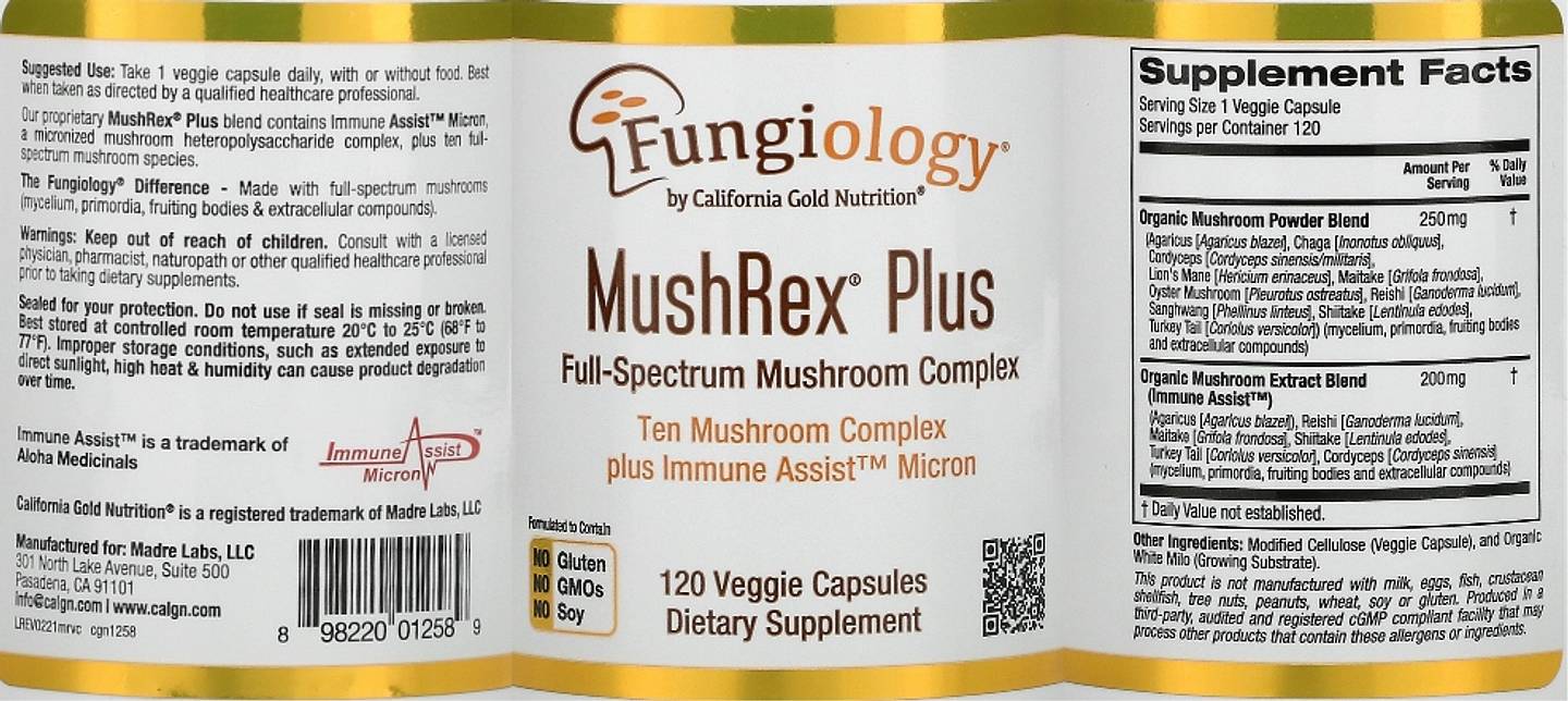 California Gold Nutrition, Fungiology label