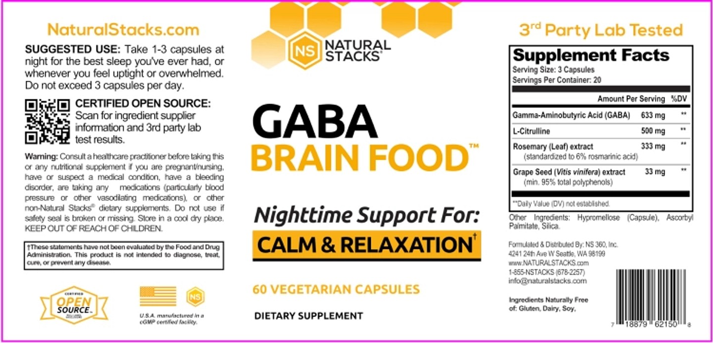 Natural Stacks, Gaba Brain Food label