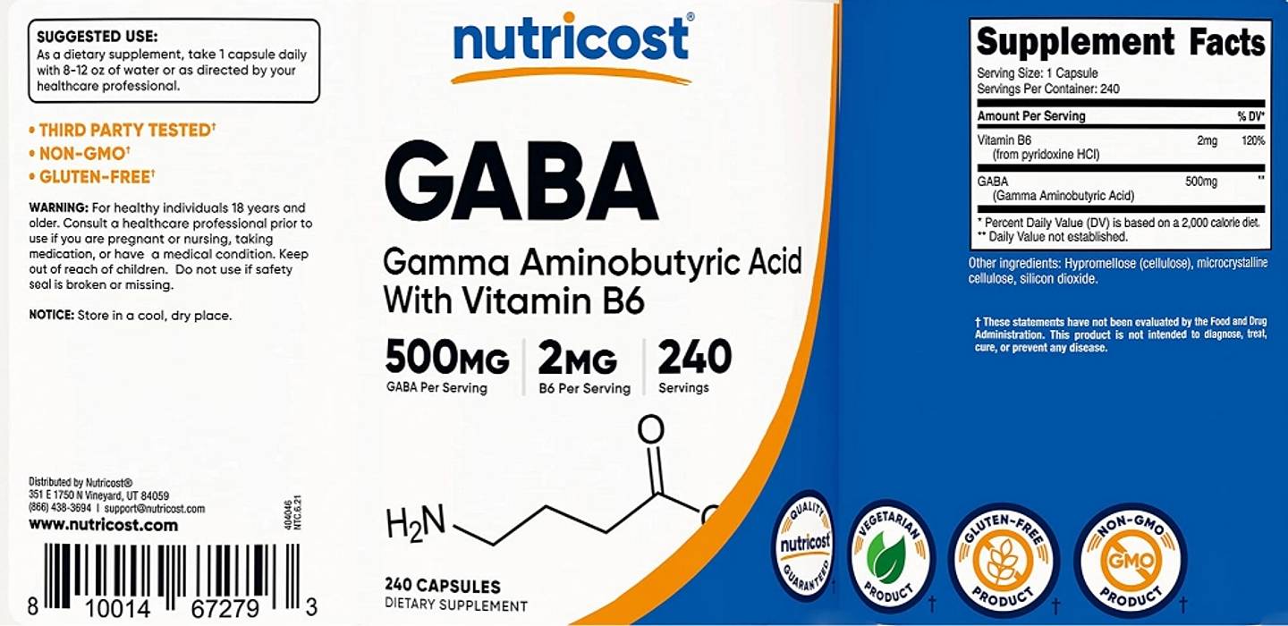 Nutricost, GABA With Vitamin B6 label