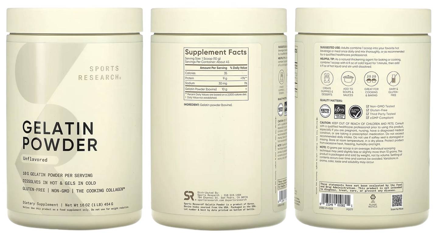 Sports Research, Gelatin Powder packaging