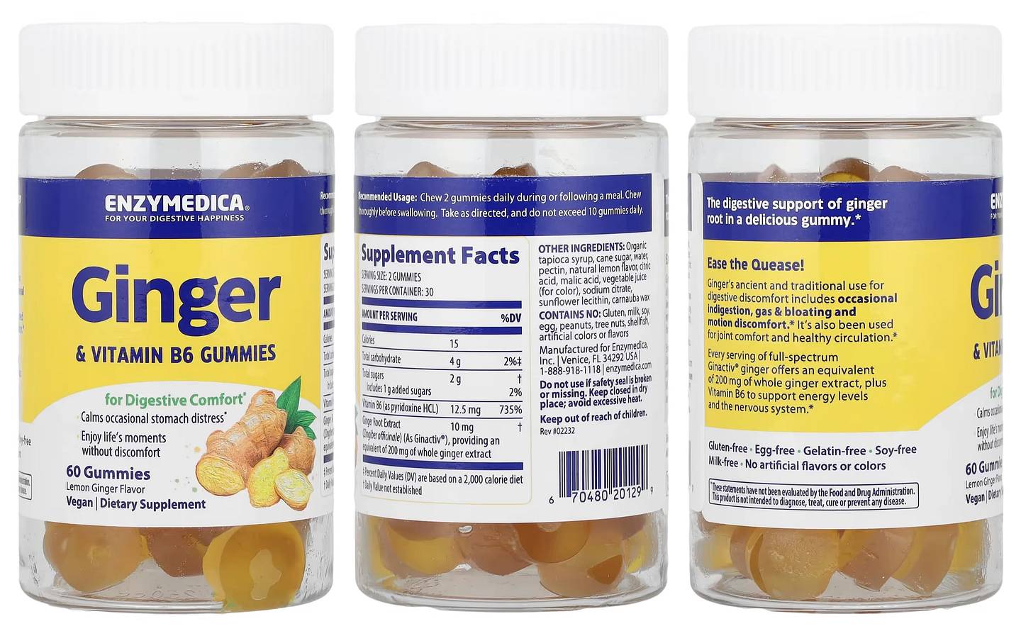 Enzymedica, Ginger & Vitamin B6 Gummies packaging