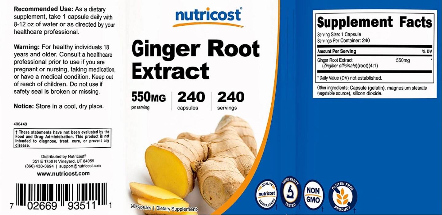 Nutricost, Ginger Root Extract label