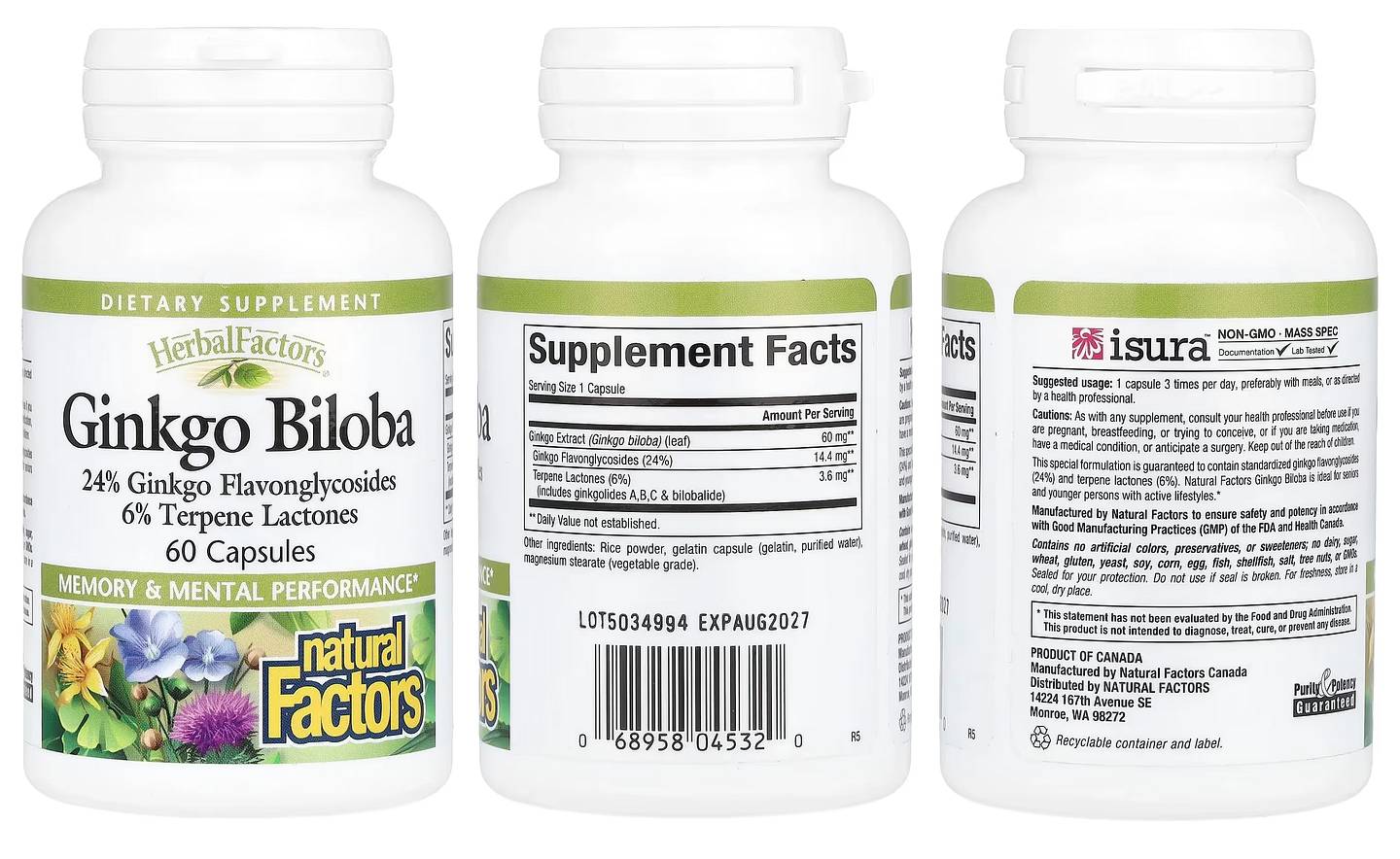 Natural Factors, Ginkgo Biloba packaging