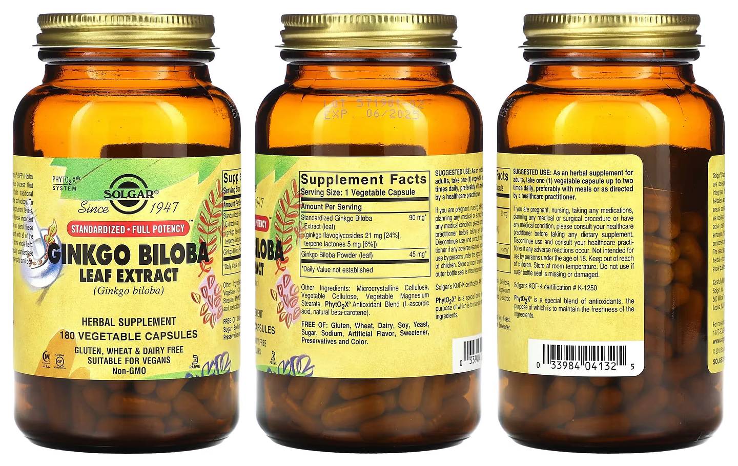 Solgar, Ginkgo Biloba Leaf Extract packaging