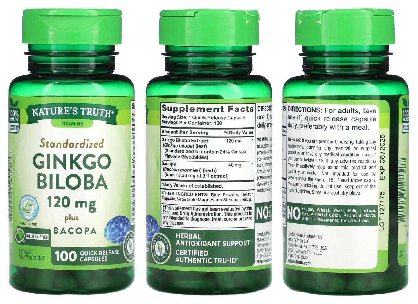 Nature's Truth, Ginkgo Biloba Plus Bacopa packaging