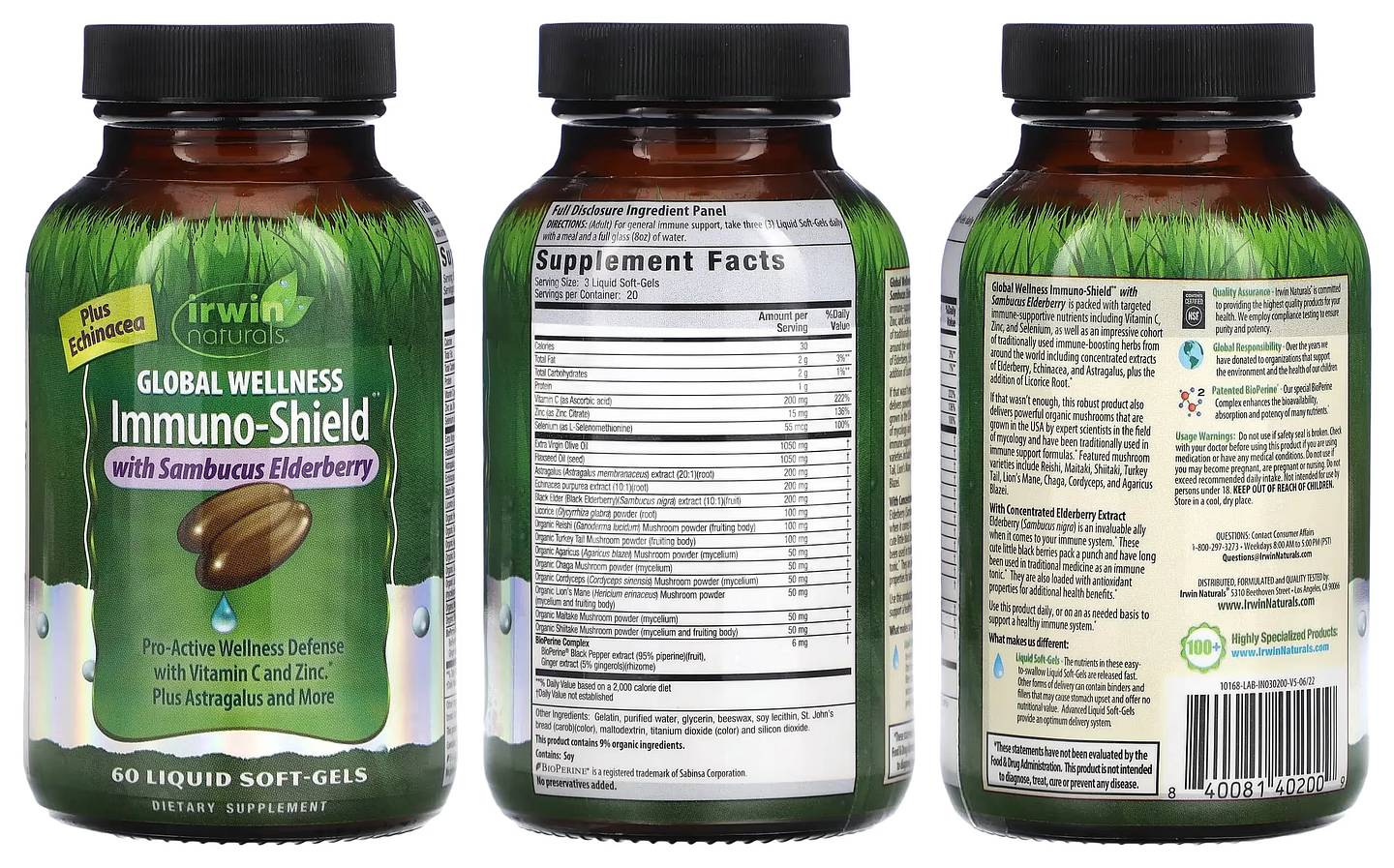 Irwin Naturals, Global Wellness Immuno-Shield with Sambucus Elderberry packaging