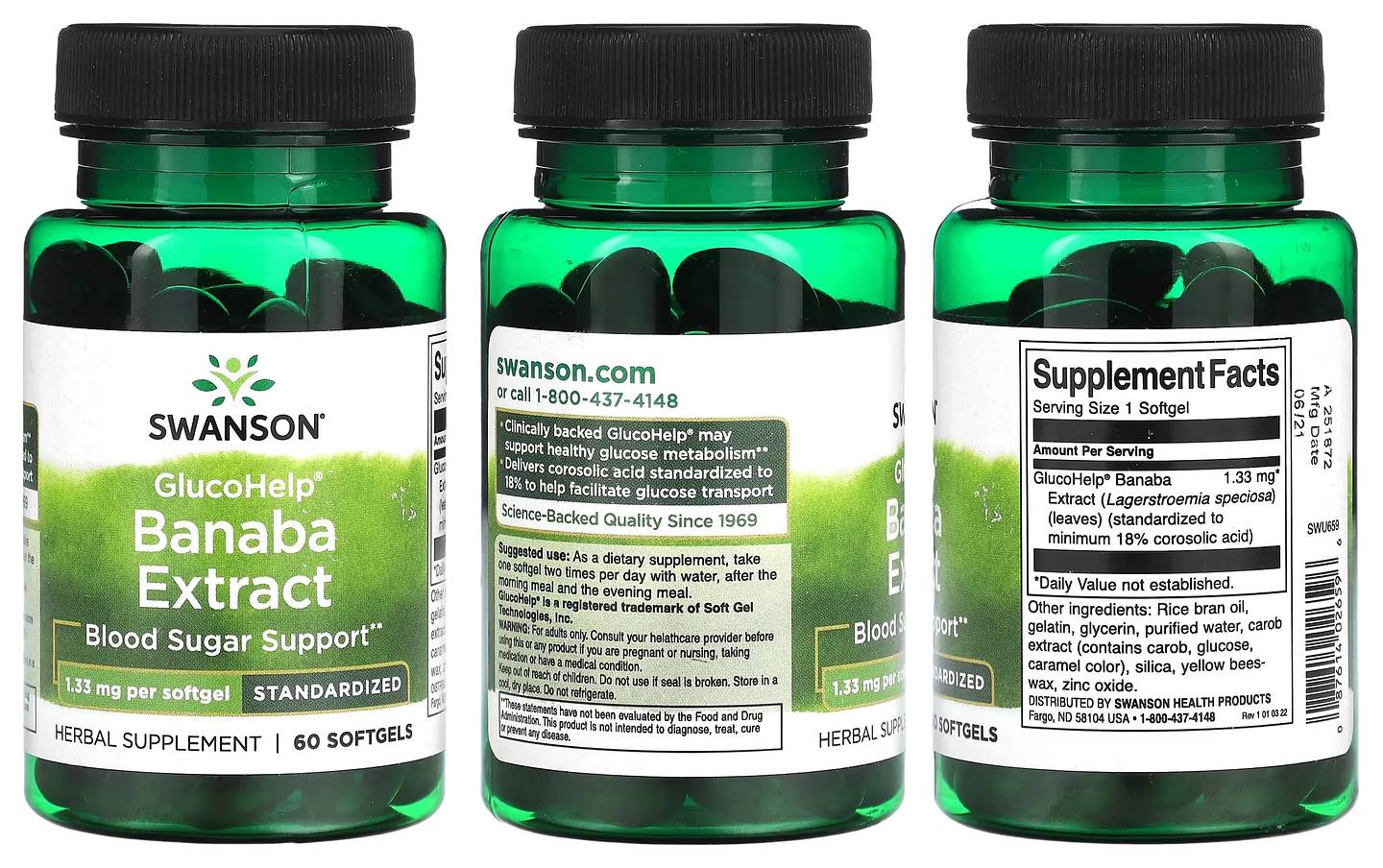 Swanson, GlucoHelp, Banaba Extract packaging