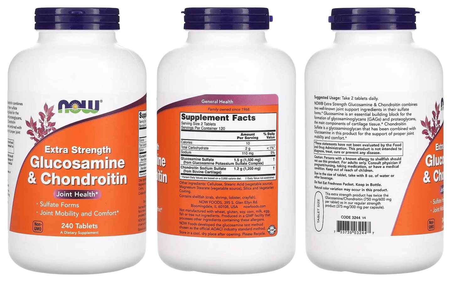 NOW Foods, Glucosamine & Chondroitin, Extra Strength packaging