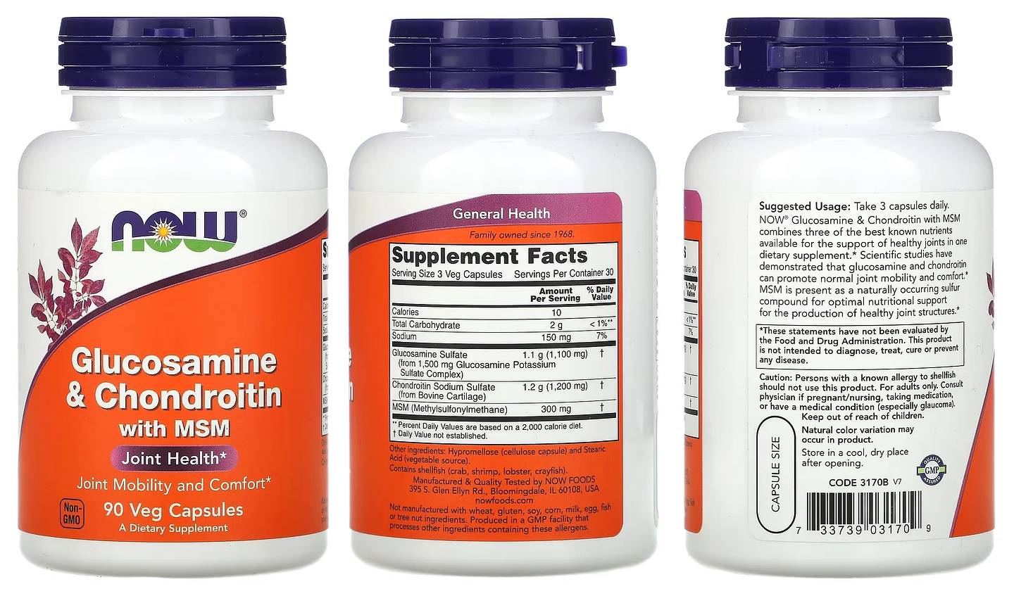 NOW Foods, Glucosamine & Chondroitin with MSM packaging