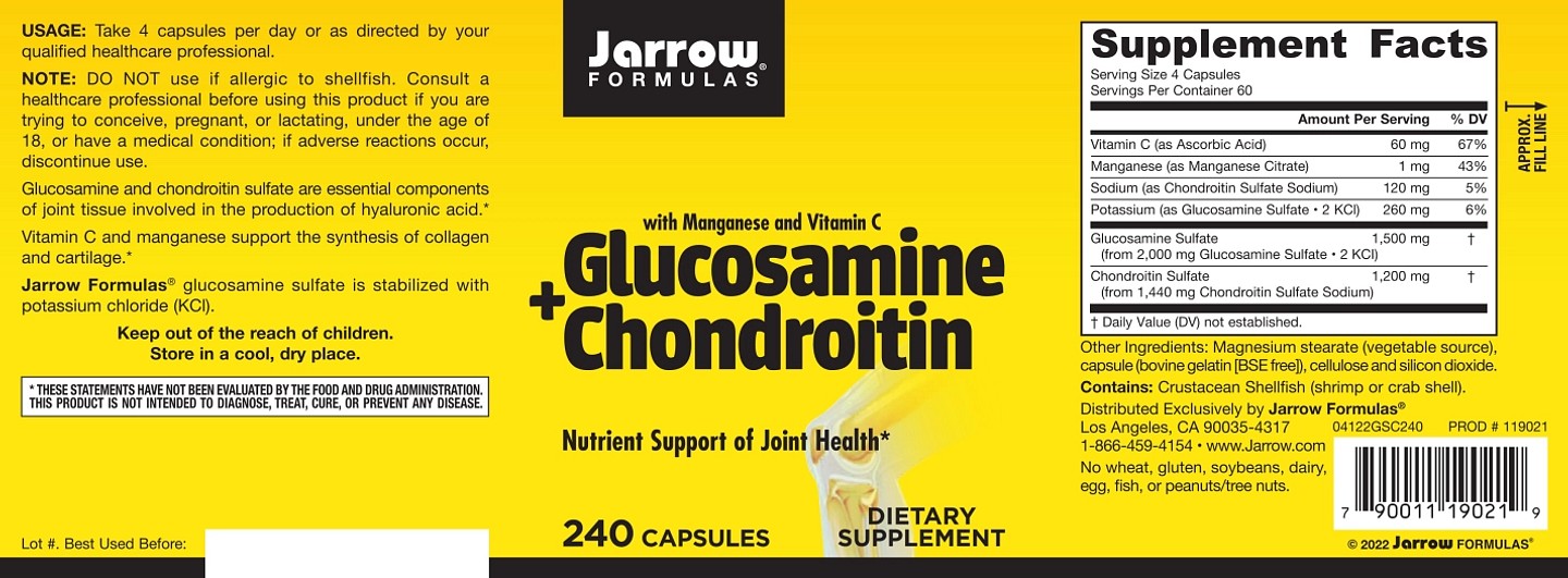 Jarrow Formulas, Glucosamine + Chondroitin label