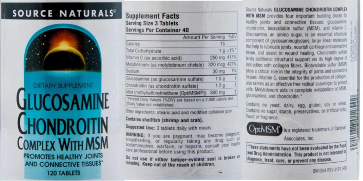 Source Naturals, Glucosamine Chondroitin Complex with MSM label